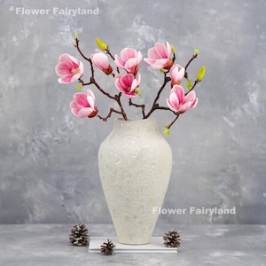 Real Touch 4 Heads Magnolia Flower Stem | High Quality Artificial Flower | DIY Floral |  Wedding/Home Decoration | Gifts - Pink