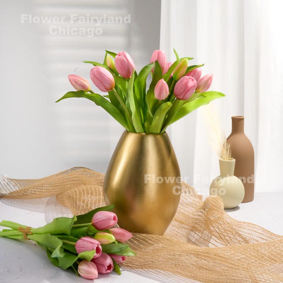 7 Stems Faux Tulip Bundle - Artificial Flower - Mauve Pink