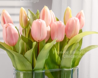 7 Stems Faux Tulip Bundle - Artificial Flower - Light Pink