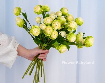 Small Ranunculus Stem | High Quality Artificial Flower | DIY | Floral | Wedding/Home Decoration | Gifts - Green