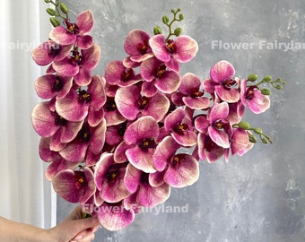 Real Touch 9 Heads Orchid Stem - Artificial Flower - Pinkish Plum