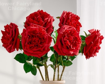 25" Real Touch Full Bloom Large Head Rose Stem - Artificial Flower - Red
