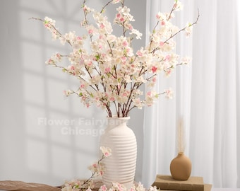 Tallo de flor de cerezo artificial de 42" - Flor artificial - Marfil con rosa