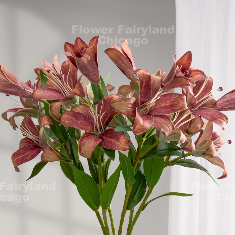 Faux lys - Fleur artificielle - Rouge brunâtre image 1