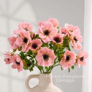 3 Heads Faux Anemone Coronaria - Artificial Flower - Pink