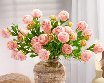 Ranuncolo Artificiale ELORIO 50cm | Crema-Rosa | Finto Fiore Per Decorazioni | Pianta Finta Di Alta Qualità