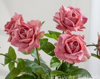 30" Real Touch Full Bloom Rose Stem - Artificial Flower - Antique Pink