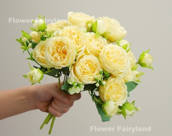 Faux Rose Small Bouquet | Artificial Flower | DIY Floral | Wedding/Home Decoration | Gifts - Light Yellow