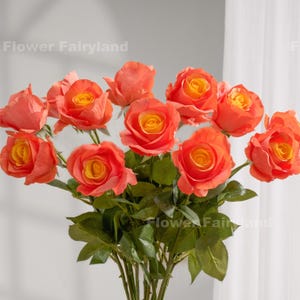 Real Touch Half Opened Rose - Artificial Flower - Orange Ombré