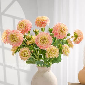 Faux Dahlia Flower with Buds - Artificial Flower - Greenish Pink image 1