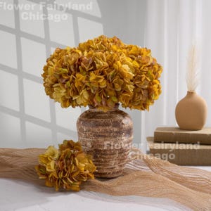 4 Stems Faux Hydrangea Bundle - Artificial Flower - Yellow