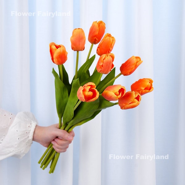 Real Touch Latex Tulip Stem | High Quality Artificial Flower | Wedding/Home Decoration | Gifts - Orange