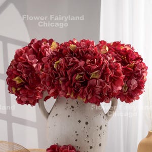 3 Stems Dried Look Hydrangea Bundle - Artificial Flower - Burgundy