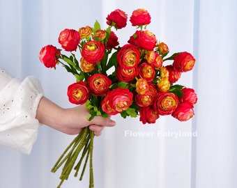 Small Ranunculus Stem | High Quality Artificial Flower | DIY | Floral | Wedding/Home Decoration | Gifts - Red