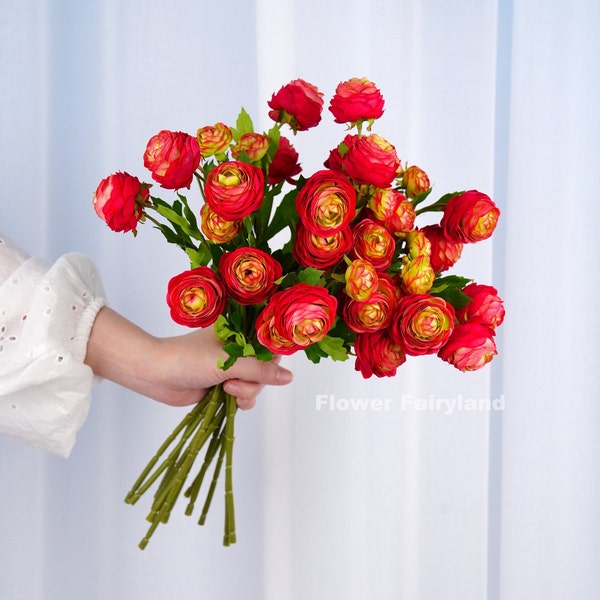 Small Ranunculus Stem | High Quality Artificial Flower | DIY | Floral | Wedding/Home Decoration | Gifts - Red