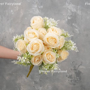 7 Heads Rose Bouquet | Artificial Flower | Centerpieces | DIY Floral | Wedding/Occasion/Home Decoration | Gifts - Cream