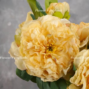 Dried Look Huge Peony with Bud Stem High Quality Artificial Flower Centerpieces DIY Floral Wedding/Home Decoration Gifts Yellow image 4