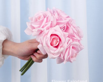 5 Stems Real Touch Latex Rose Bouquet | High Quality Artificial Flower | DIY | Wedding/Home Decoration | Gifts - Pink