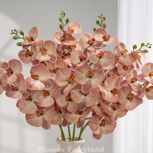 Real Touch 9 Heads Orchid Stem - Artificial Flower - Brownish Tan