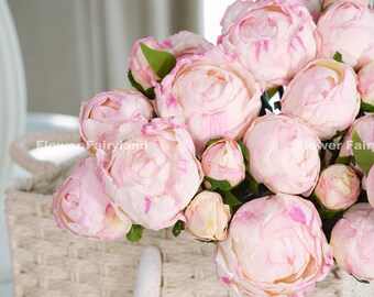 Bouquet de pivoines à l'aspect séché de 9 tiges | Fleur artificielle | Centres de table | Fleurs à faire soi-même | Décoration de mariage/maison | Cadeaux - Rose