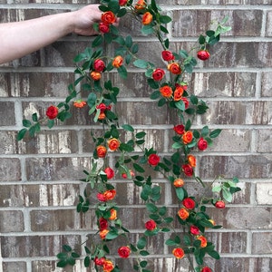 72&quot; Mini Rose Garland - Artificial Flower - Red and Orange