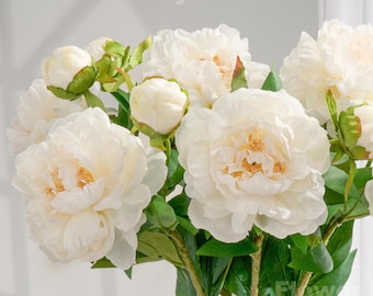 Peonia artificiale con bocciolo - Fiore artificiale - Bianco latte