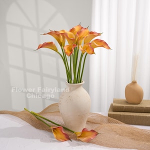20" Natural Touch Faux Calla Lily - Artificial Flower - Flame Orange Bouquet