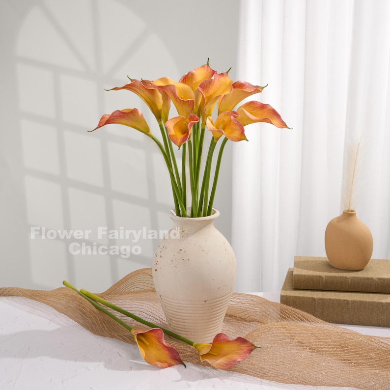 20" Natural Touch Faux Calla Lily - Artificial Flower - Flame Orange Bouquet