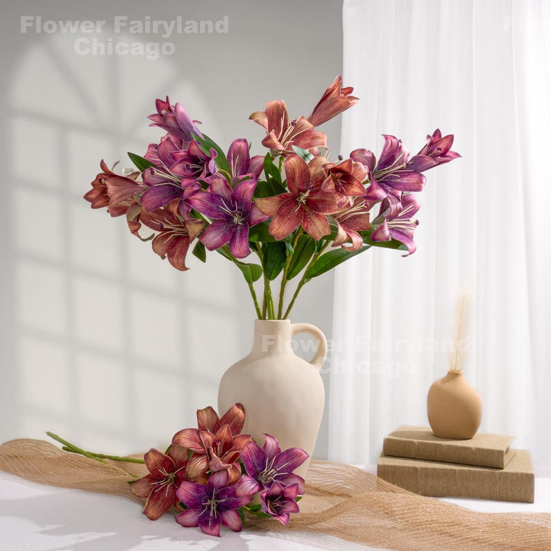 Faux lys - Fleur artificielle - Rouge brunâtre Mixed Color Bouquet