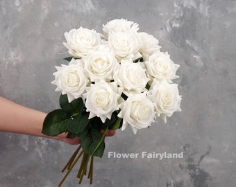 Real Touch Latex Rose Stem | High Quality Artificial Flower | DIY Floral | Wedding/Home Decoration | Gifts - White