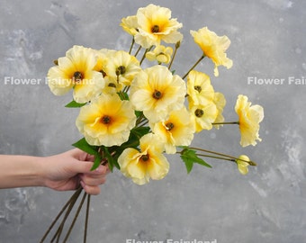 Faux Ranunculus Butterfly Stem | High Quality Artificial Flower | DIY Floral | Wedding/Home Decoration | Gifts - Yellow