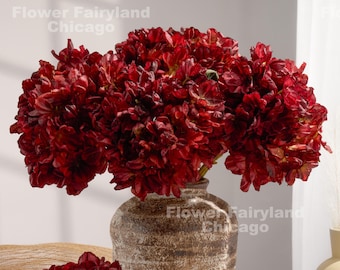 Faux Bicolor Hydrangea Short Stem - Artificial Flower - Burgundy
