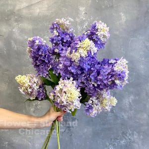 Hortensia de panícula bicolor de 38" con 2 cabezas - Flor artificial - Morada