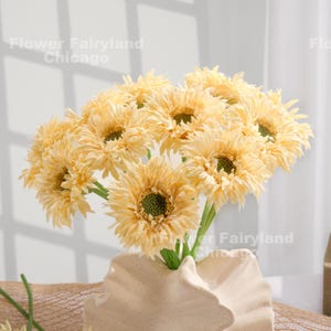3 Stems Faux Small Gerbera Daisy Bundle - Artificial Flower - Light Yellow
