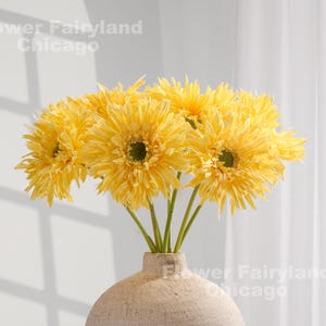 Faux Gerbera Daisy | High Quality Artificial Flower | DIY | Centerpieces | Wedding Bouquets | Home Decors | Gifts - Yellow