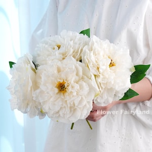 Faux Huge Peony Stem - Artificial Flower - White