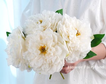Faux Huge Peony Stem - Artificial Flower - White
