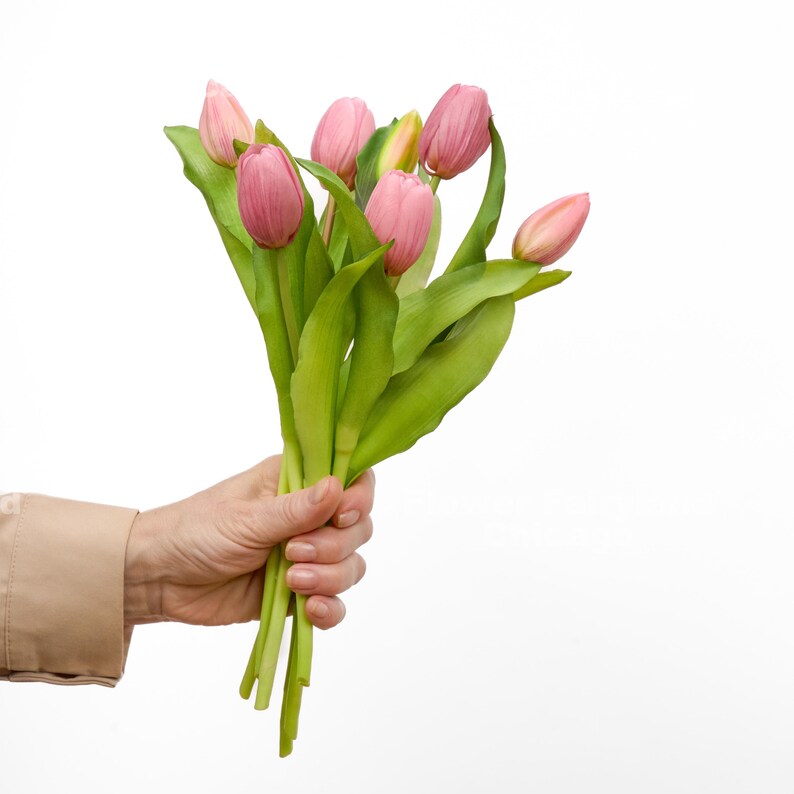 Lot de 7 fausses tulipes - Fleur artificielle - Rose mauve 7 Stems