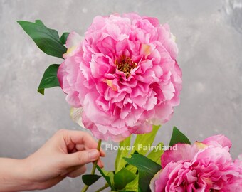 5 Huge Heads Peony Bouquet | High Quality Artificial Flower | DIY Floral | Wedding/Home Decoration | Gifts - Bright Pink