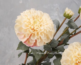 Realistic Palmares Dahlia Stem | High Quality Artificial Flower | Centerpieces | DIY | Floral | Wedding/Home Decors | Gifts - Cream