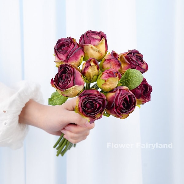 10 Stems Dried Look Rose Bouquet | High Quality Artificial Flower | DIY Floral | Wedding/Home Decoration | Gifts - Red