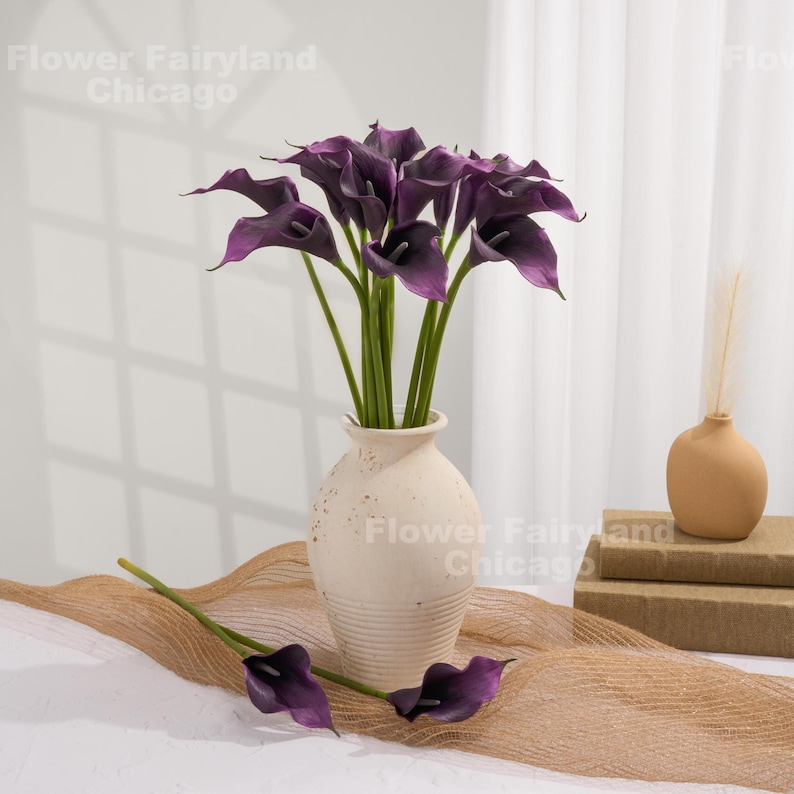 20" Natural Touch Faux Calla Lily - Artificial Flower - Dark Purple Bouquet