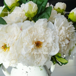 Dried Look Huge Peony with Bud Stem High Quality Artificial Flower Centerpieces DIY Wedding/Home Decoration Gifts Milky White image 3