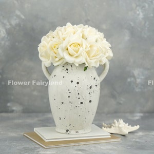 Realistic 5 Stems Real Touch Moist Latex Rose Bouquet | High Quality Artificial Flower | Wedding/Home Decoration | Gifts - Creamy White