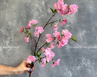 37" Faux Cherry Blossom Branch - Artificial Flower - Bright Pink