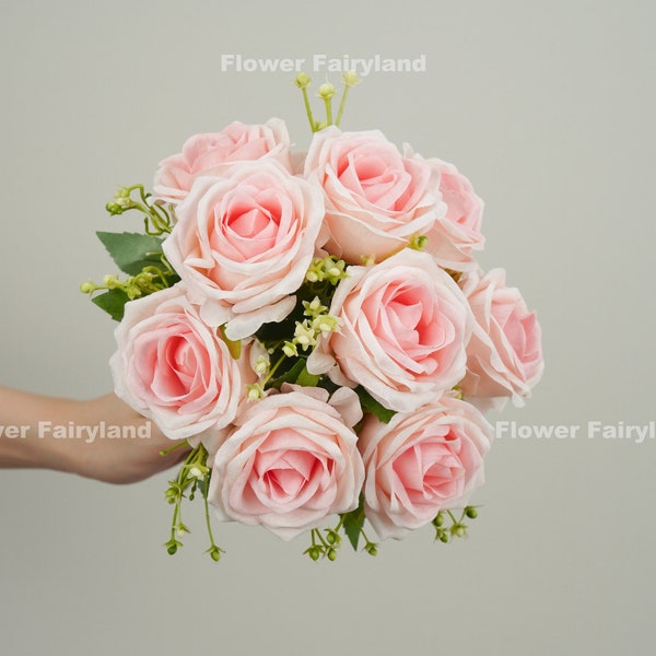 9 Heads Rose Bouquet | Artificial Flower | DIY Floral | Wedding Bouquet | Home Decoration | Gifts - Light Pink