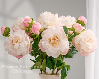 Faux Peony with Bud - Artificial Flower - Pinky Cream