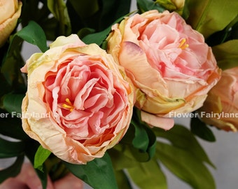 Pivoine d’aspect séché avec tige de bourgeon | Fleur artificielle | Centres de table | DIY Floral | Décoration de mariage/maison | Cadeaux - Rose clair