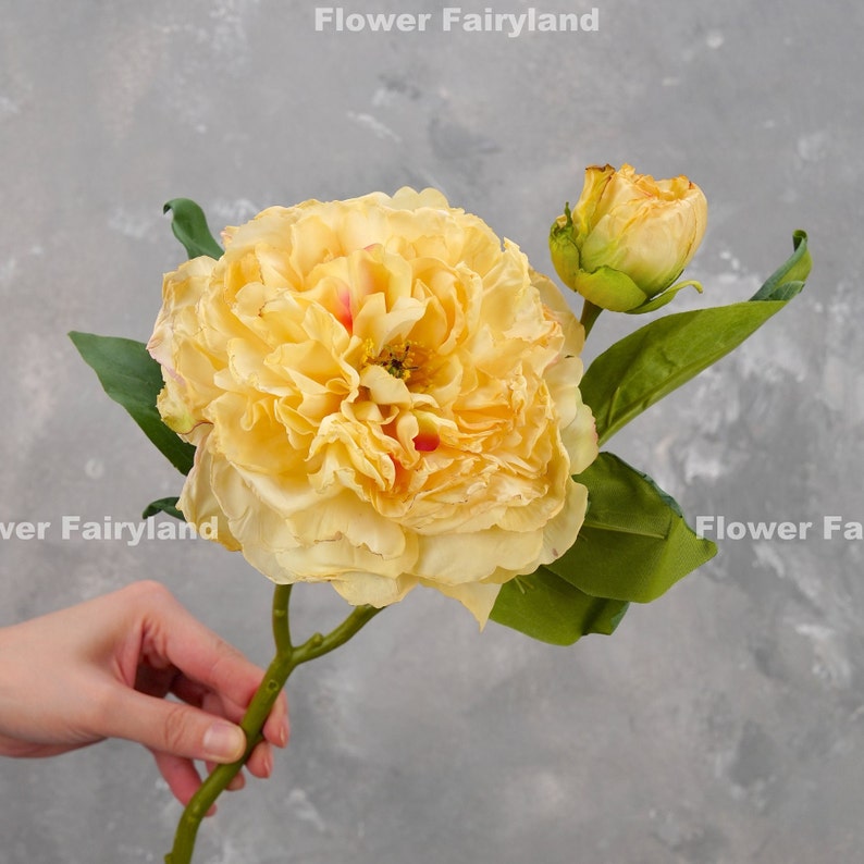 Dried Look Huge Peony with Bud Stem High Quality Artificial Flower Centerpieces DIY Floral Wedding/Home Decoration Gifts Yellow image 3