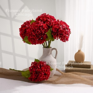 Real Touch Huge Hydrangea Stem - Artificial Flower - Deep Red